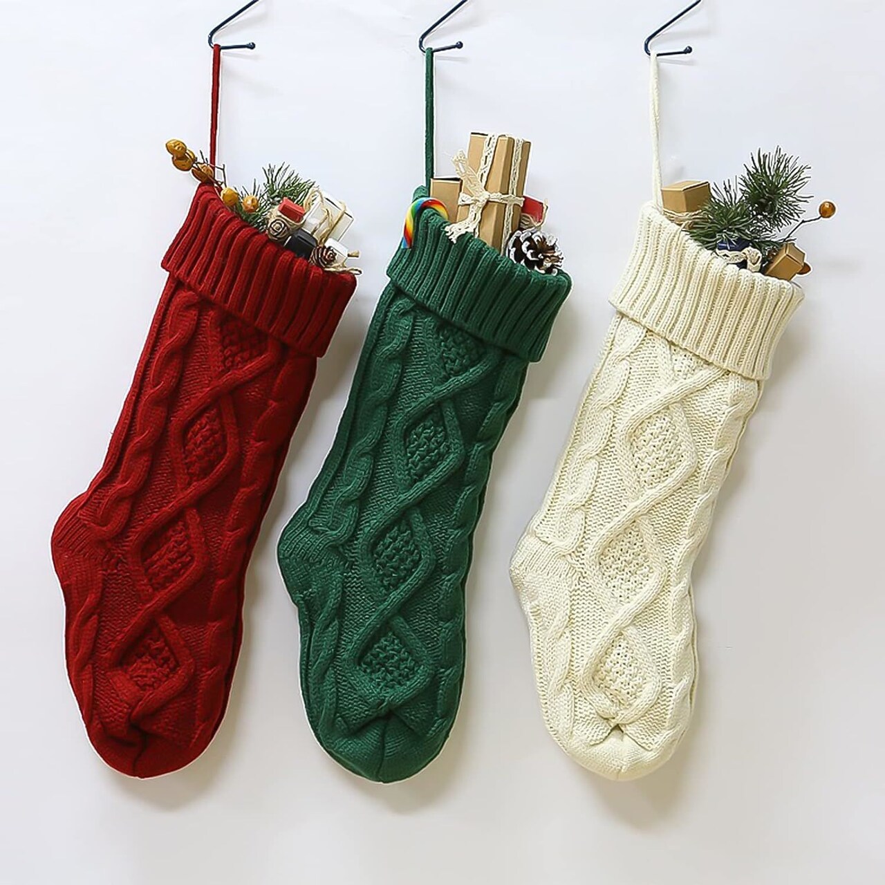 18 Inch Large Knitted Xmas Christmas Stockings Kits Classic Decorations - 3 Pack